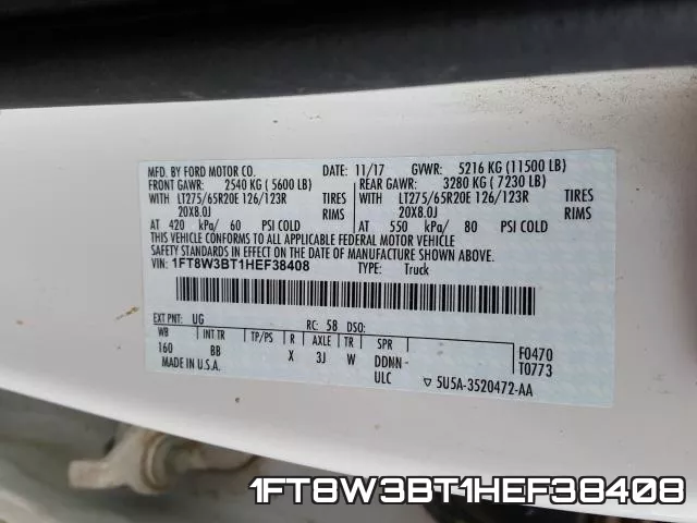 1FT8W3BT1HEF38408 фото 2