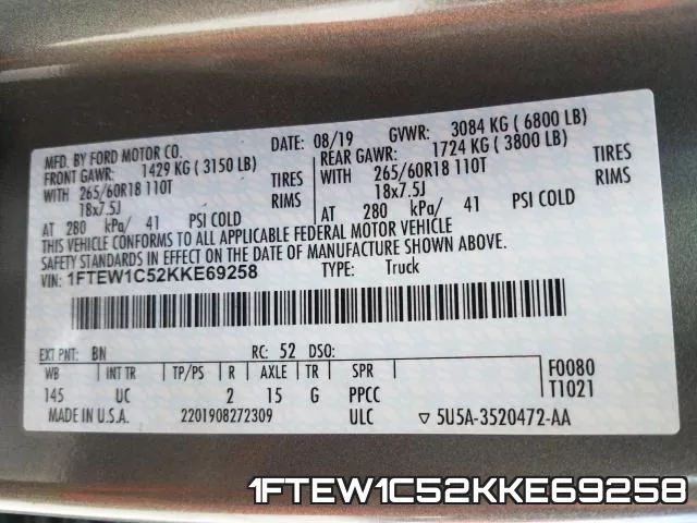 1FTEW1C52KKE69258 фото 2