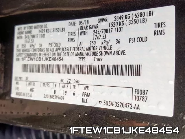 1FTEW1CB1JKE48454 фото 2