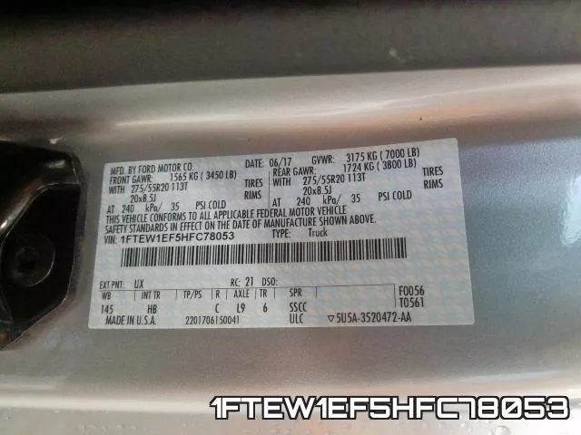 1FTEW1EF5HFC78053 фото 2