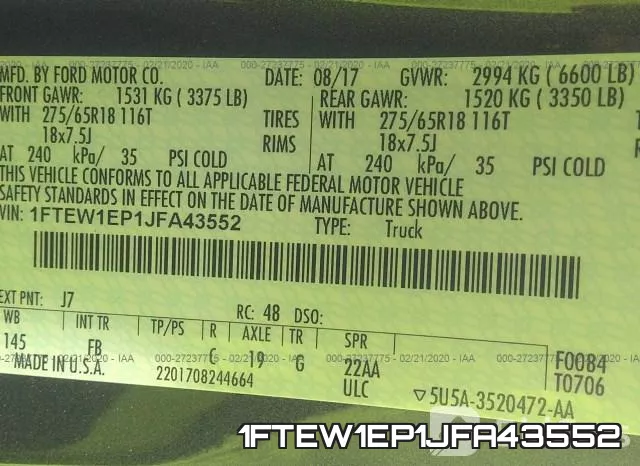 1FTEW1EP1JFA43552 фото 10