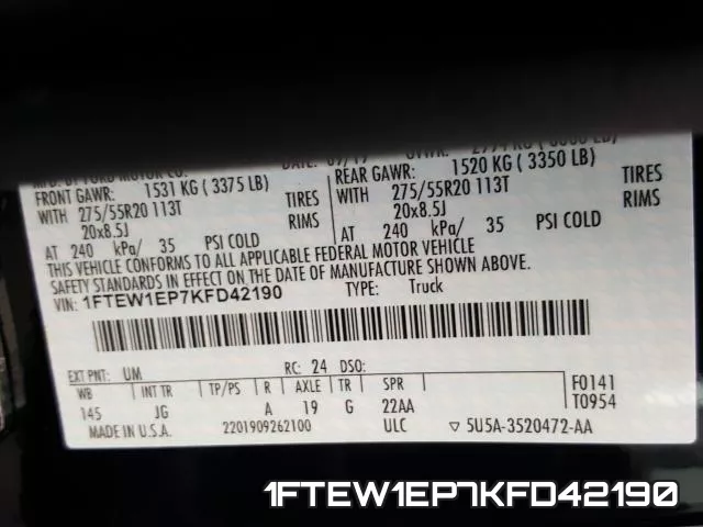 1FTEW1EP7KFD42190 фото 2