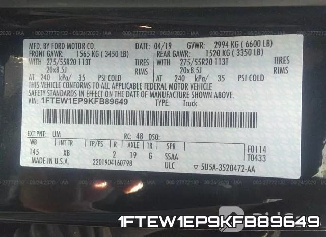 1FTEW1EP9KFB89649 фото 10