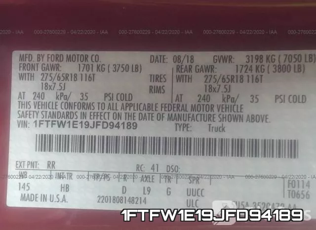 1FTFW1E19JFD94189 фото 10