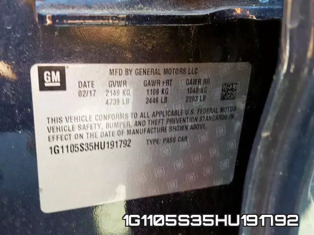 1G1105S35HU191792 фото 2