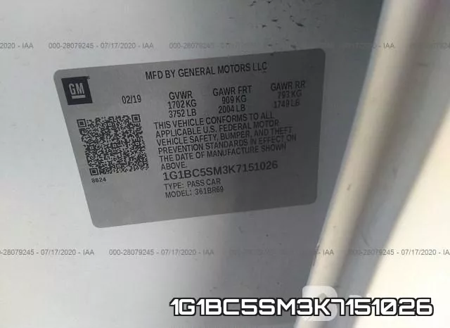 1G1BC5SM3K7151026 фото 10