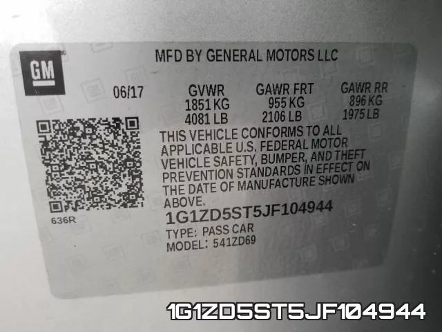 1G1ZD5ST5JF104944 фото 2