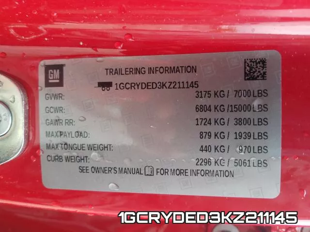1GCRYDED3KZ211145 фото 2
