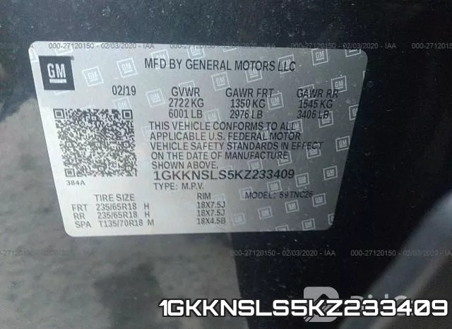 1GKKNSLS5KZ233409 фото 10