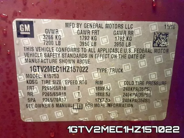 1GTV2MEC1HZ157022 фото 2