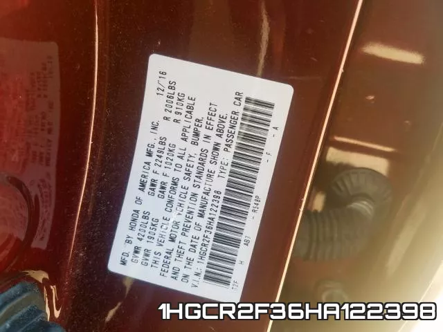1HGCR2F36HA122398 фото 2
