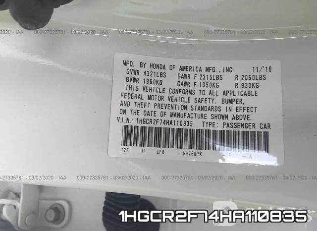 1HGCR2F74HA110835 фото 10