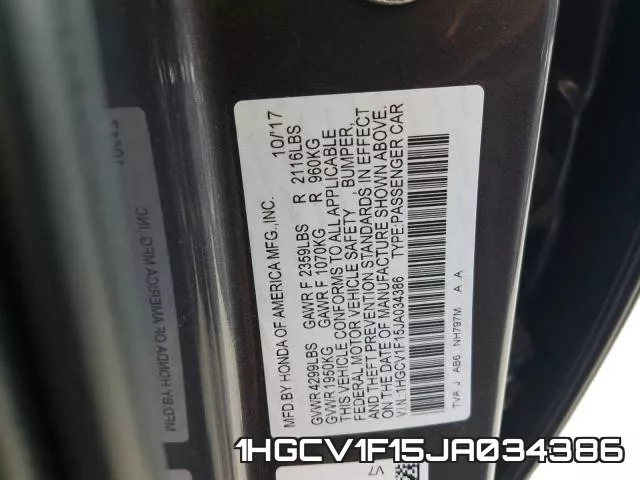 1HGCV1F15JA034386 фото 2