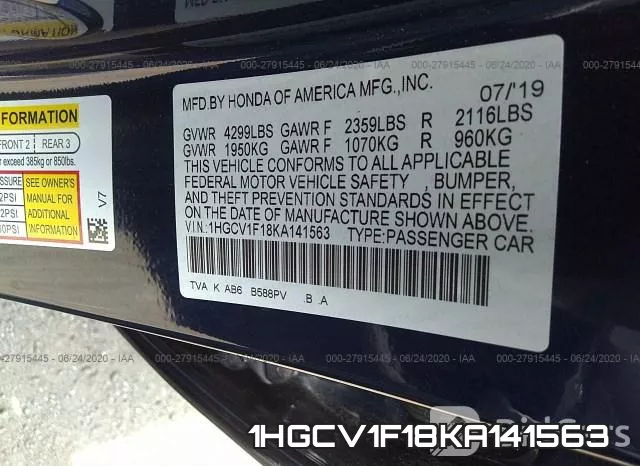 1HGCV1F18KA141563 фото 10