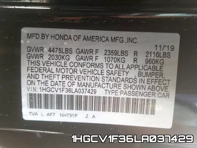 1HGCV1F36LA037429 фото 2