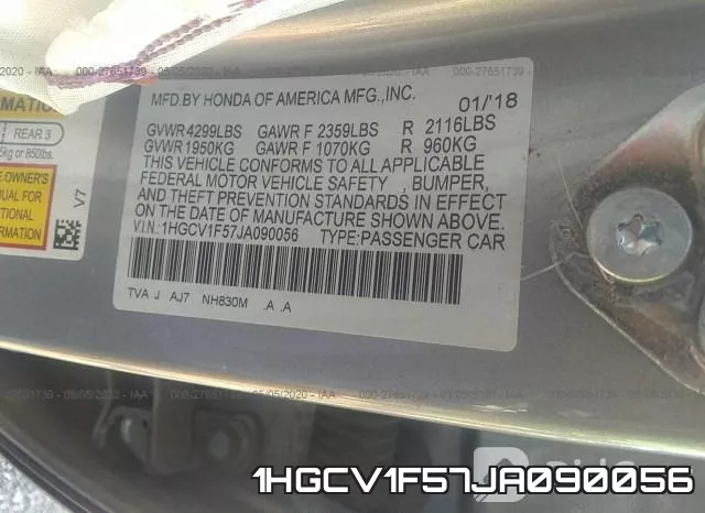1HGCV1F57JA090056 фото 10