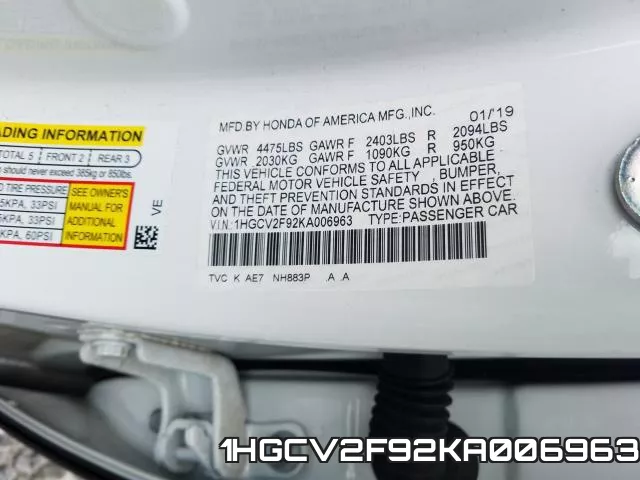 1HGCV2F92KA006963 фото 2