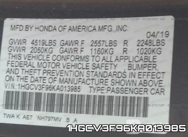 1HGCV3F96KA013985 фото 10