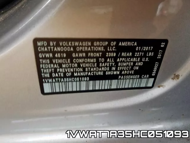 1VWAT7A35HC051093 фото 2
