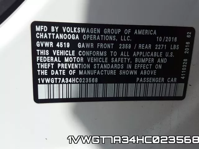 1VWGT7A34HC023568 фото 2