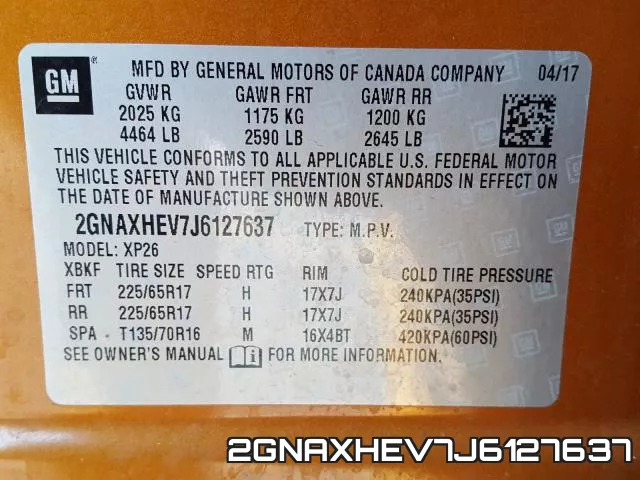 2GNAXHEV7J6127637 фото 2