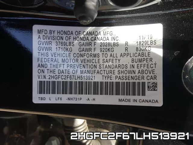 2HGFC2F67LH513921 фото 2