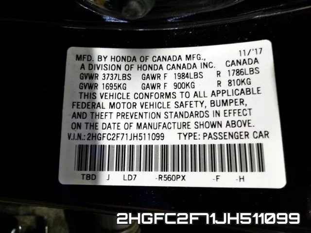 2HGFC2F71JH511099 фото 2