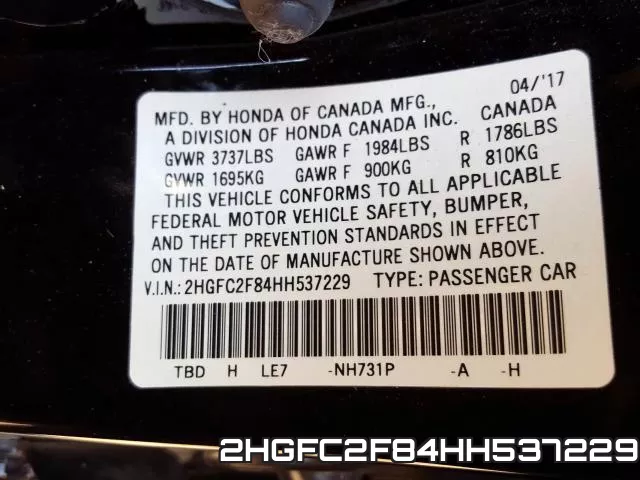 2HGFC2F84HH537229 фото 2