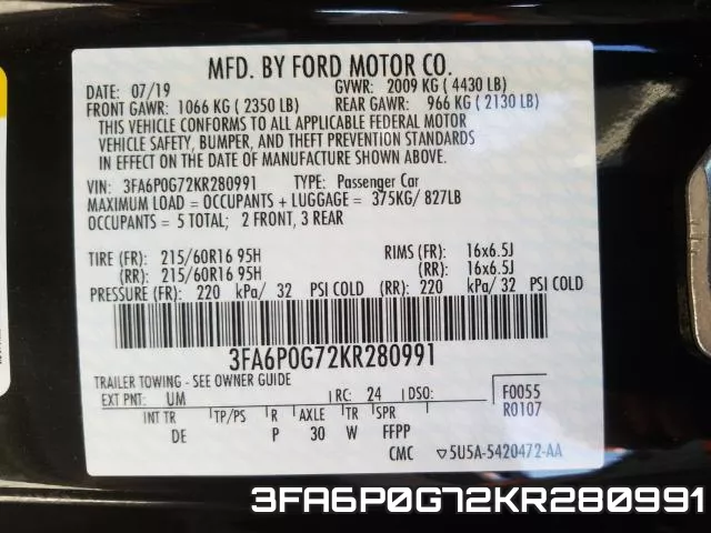 3FA6P0G72KR280991 фото 2