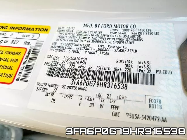 3FA6P0G79HR316538 фото 2