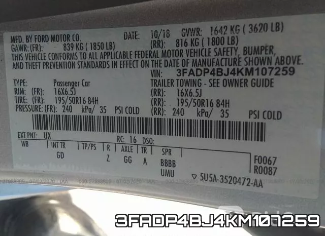 3FADP4BJ4KM107259 фото 10