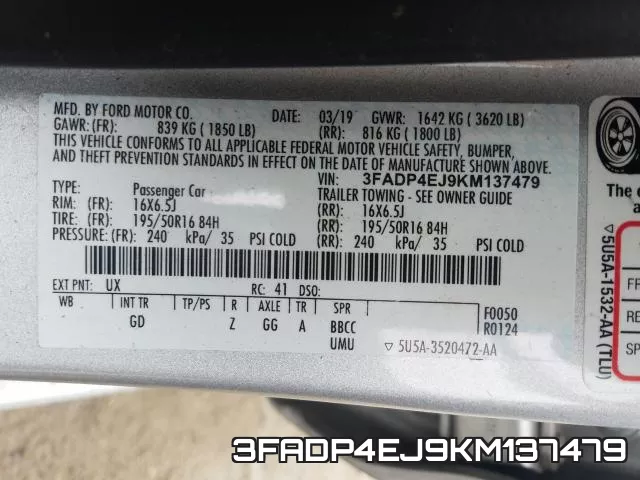 3FADP4EJ9KM137479 фото 2