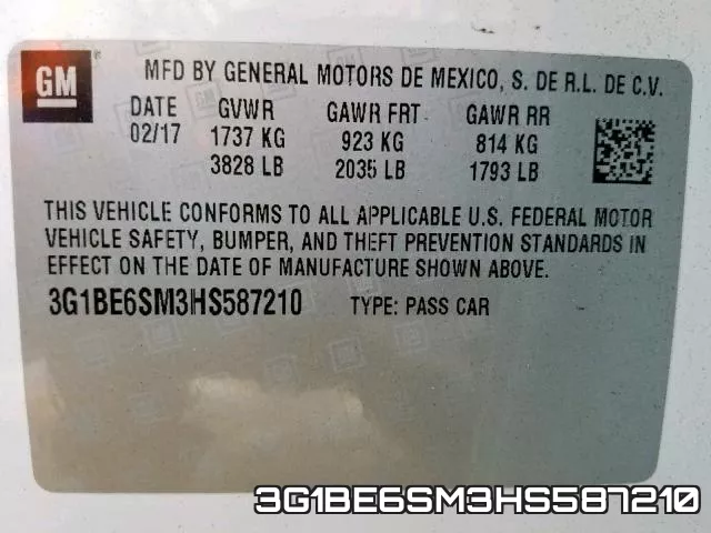 3G1BE6SM3HS587210 фото 2