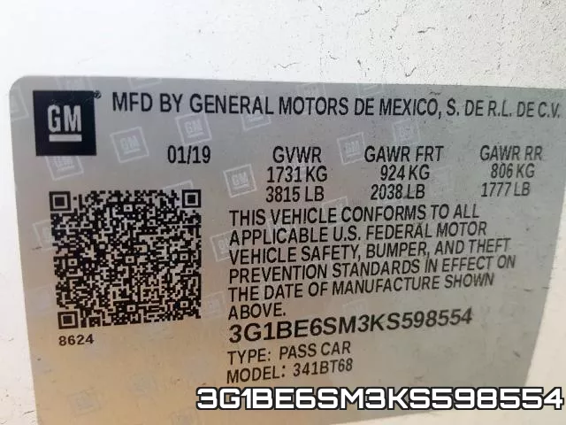 3G1BE6SM3KS598554 фото 2