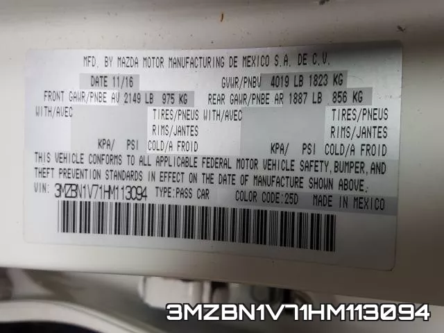 3MZBN1V71HM113094 фото 2