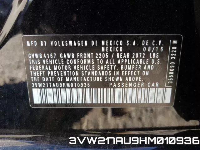 3VW217AU9HM010936 фото 2