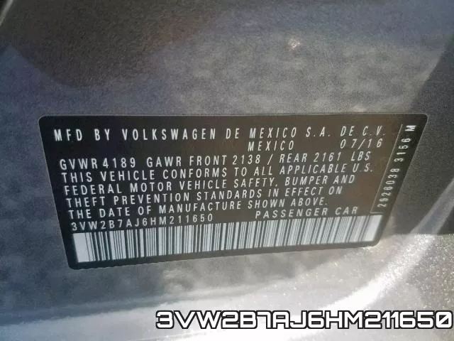 3VW2B7AJ6HM211650 фото 2