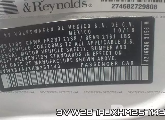 3VW2B7AJXHM257143 фото 10