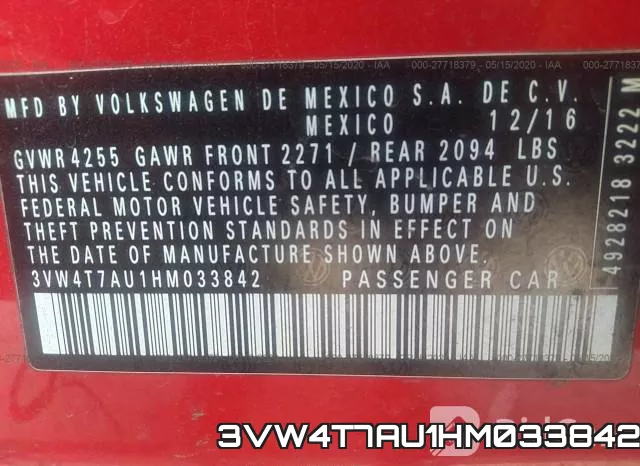 3VW4T7AU1HM033842 фото 10