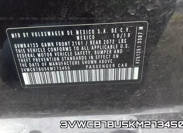 3VWCB7BU5KM273450 фото 10