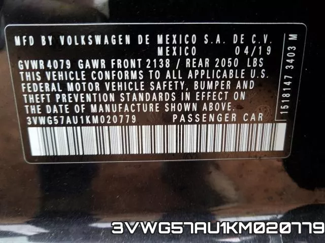 3VWG57AU1KM020779 фото 2