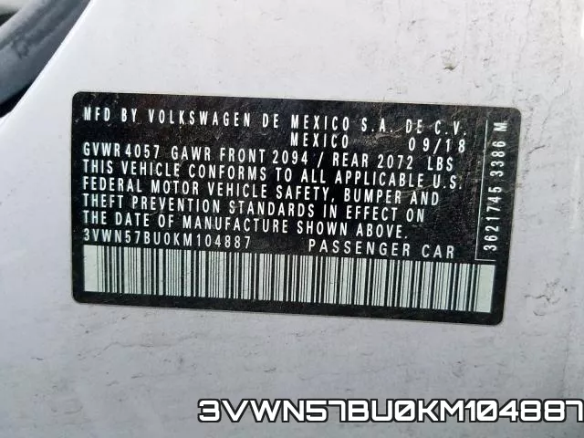 3VWN57BU0KM104887 фото 2