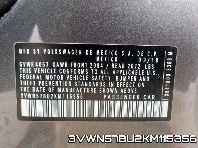 3VWN57BU2KM115356 фото 2