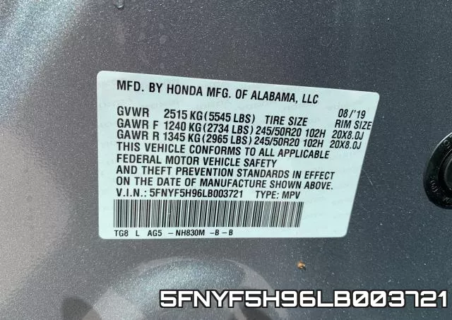 5FNYF5H96LB003721 фото 2