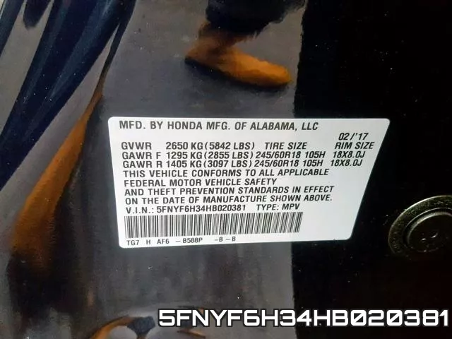 5FNYF6H34HB020381 фото 2