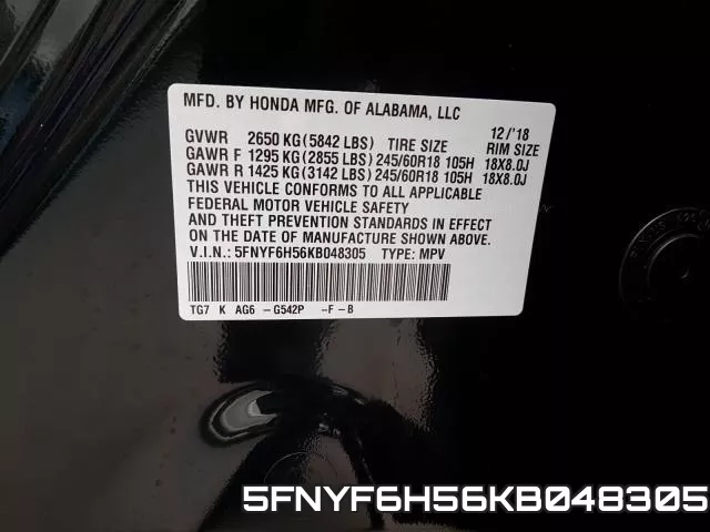 5FNYF6H56KB048305 фото 2