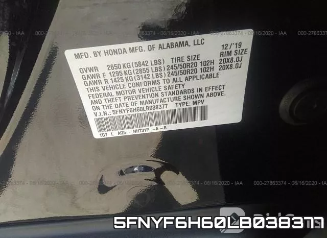 5FNYF6H60LB038377 фото 10