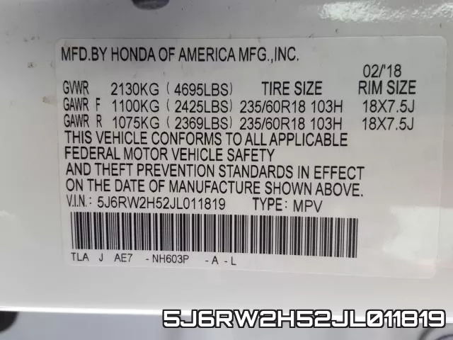 5J6RW2H52JL011819 фото 2