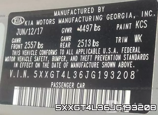5XXGT4L36JG193208 фото 10