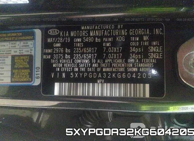 5XYPGDA32KG604205 фото 10